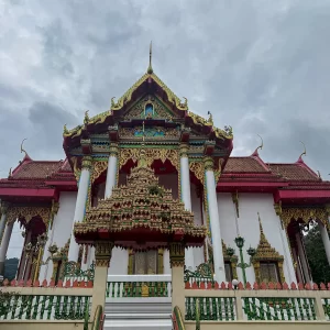 ubosot front elevation wat suwan khirri wong showing the ornate facade of the main ordination hall in patong phuket