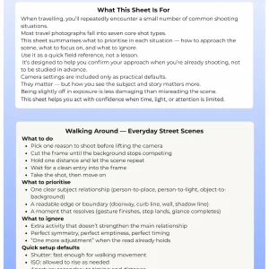 First page preview of the Travel Photography Field Checklist cheat sheet for travel photography