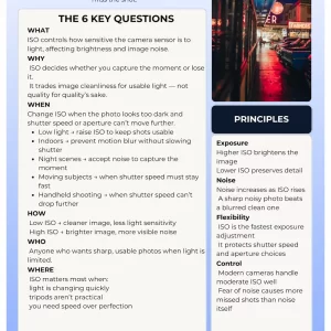 First page preview of the ISO Without Fear cheat sheet for travel photography