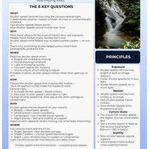 First page preview of the Shutter Speed First cheat sheet for travel photography