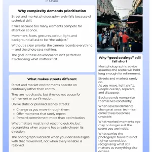 First page preview of the Street & Markets cheat sheet for travel photography