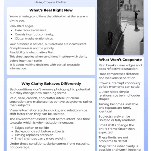 First page preview of the Shooting in Bad Conditions cheat sheet for travel photography