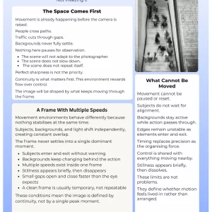 First page preview of the Motion & Movement cheat sheet for travel photography
