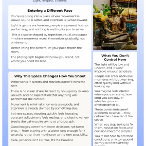 Temples & Sacred Places - Low light, Respect , Stillness