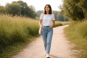 beginner photography settings example outdoor daylight subject walking